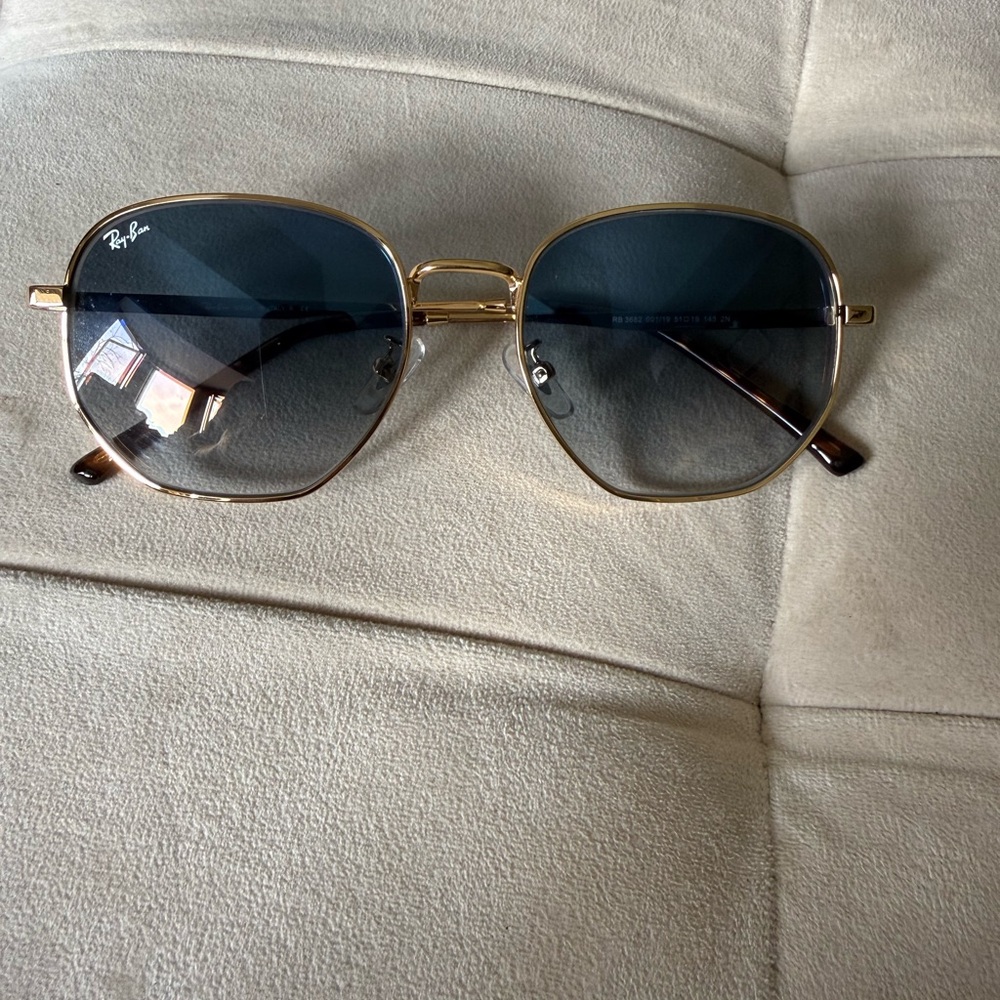 Ray-Ban Gold Frame Sunglasses with Gradient Blue-Gray Lenses